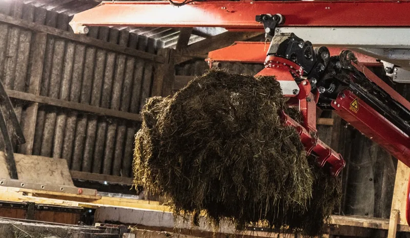 Die Silage in den Holzsilos wird ebenfalls mit dem Kran entnommen. Bild: Pia Neuenschwander