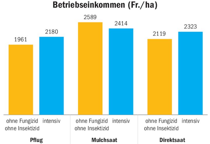 Beim Betriebseinkommen lag Mulchsaat dank Bundesbeiträgen vorne. Das Schlusslicht bildet Pflug, extensiv.