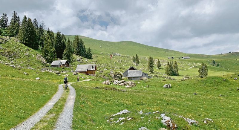 Auf eingeschotterten, breiten Wegen auf Alpen gibt es kaum Probleme wegen Bikern, sehr wohl aber auf unbefestigten, schmalen und steilen Wanderwegen.