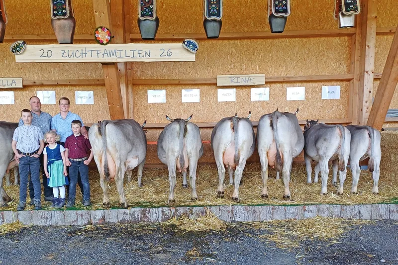 Familie Schönbächler aus Einsiedeln präsentierte gleich vier Braunvieh Zuchtfamilien