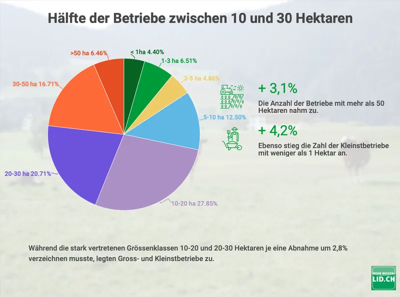 Kuchengrafik zur Grösse der Landwirtschaftsbetriebe.