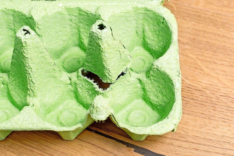 Das Hütchen aus einem Eierkarton ausgeschnitten.
