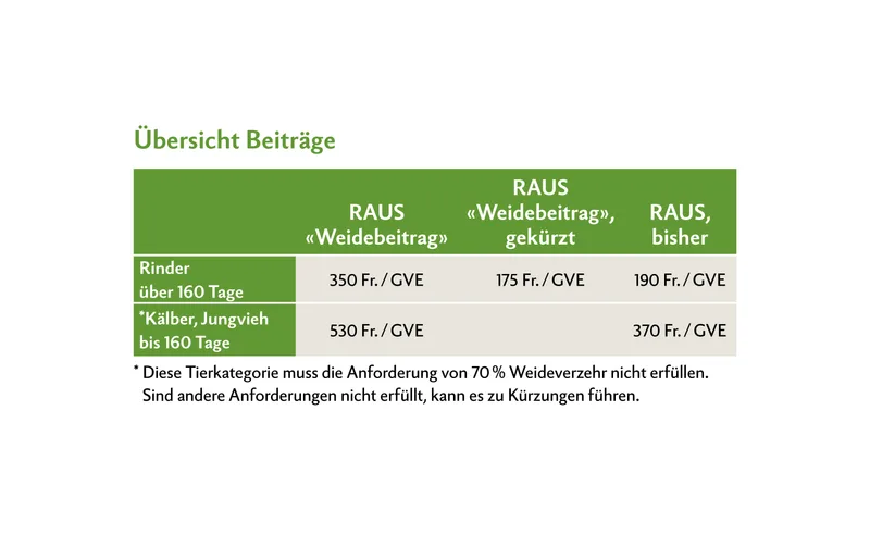 Tabelle zeigt ein Rechnungsbeispiel im Fall von Abzügen beim Weidebeitrag.