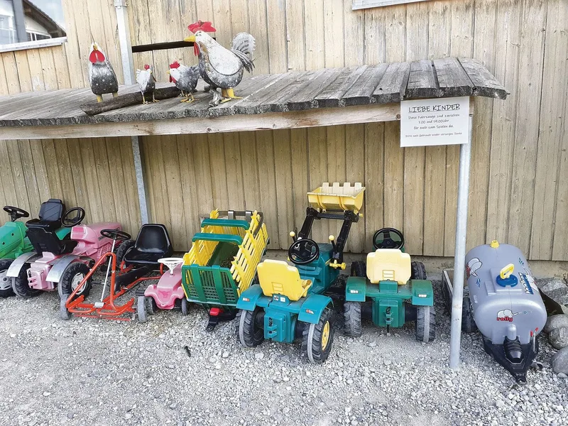 Ein Fuhrpark lockt Familien mit Kindern an, wie hier auf dem Hof von Familie Füglistaller in Wohlenschwil AG.