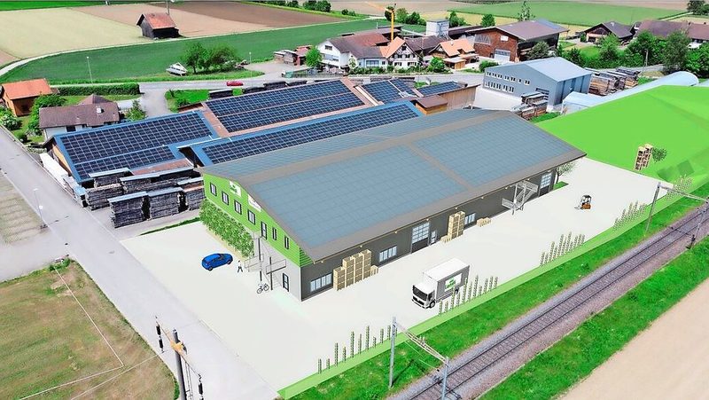Noch ist nur eine Visualisierung des Produktzentrums zu sehen. Im Sommer 2025 soll das Gebäude bezugsbereit sein.