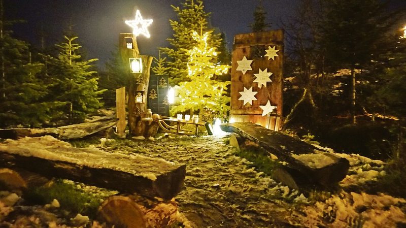 Für ihr Adventsfenster hat Nadja Anderhub aus Eschenbach diverse Sachen zusammengesammelt. Unter anderem eine alte Holztür und einen längst vergessenen Schlitten.