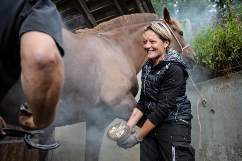 Arbeit von früh bis spät: Auch aufhalten gehört dazu, wenn der Hufschmied kommt. Bild: Pia Neuenschwander