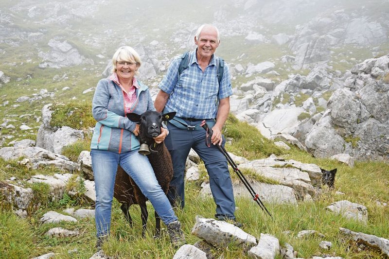 Brigitte und Hans Ryter schauen zusammen mit Florian Wyss zu den 600 Schafen auf der Alp Tälli.