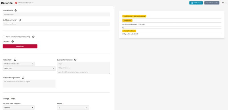 Webtool Declarino: Ein kostenloser digitaler Etikettenhelfer