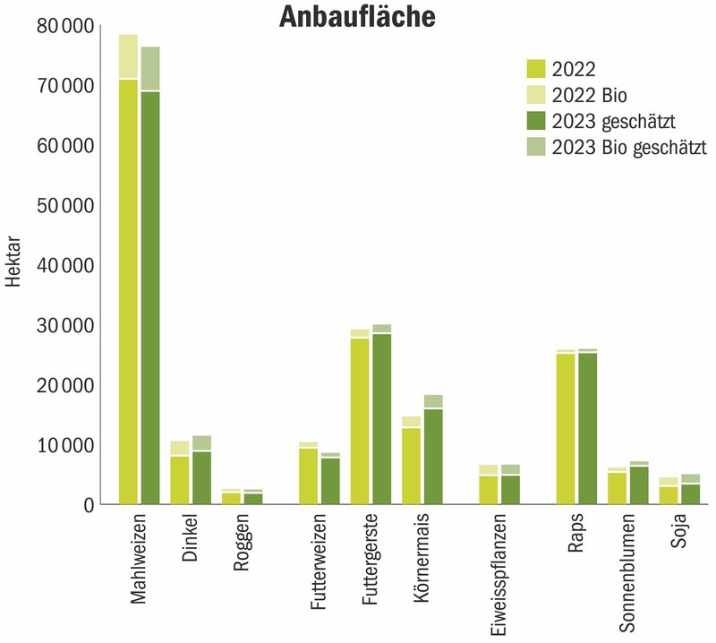 Grössere Flächen bei Dinkel, Sonnenblumen, Soja, Hafer, Gerste und Raps