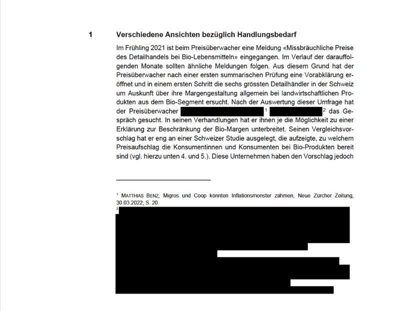 Geschwärzte Stellen in der Analyse des Preisüberwachers.