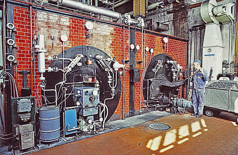 Die Sulzer-Dampfkessel von Maloya in Gelterkinden für die Gummi-Verarbeitung und Vulkanisation wurden bis in die 1960er-Jahre mit Kohle beheizt.